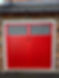 Vibrant red garage door resprayed for a professional finish.