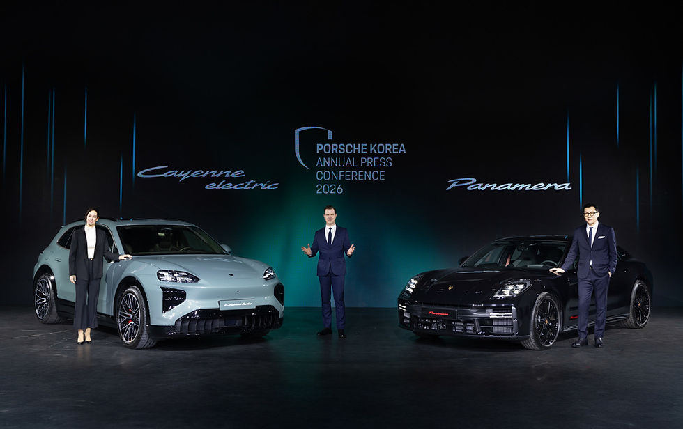 Christiane Zorn, Head of Emerging Markets at Porsche AG; Matthias Busse, President of Porsche Korea; and Cho Nam-hyun, Head of Product and Service at Porsche Korea (from left)