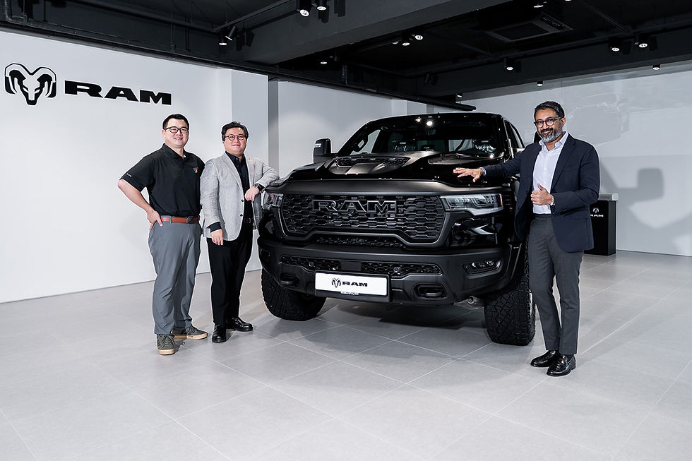 From left: Oh Gyu-min, CEO of RAM International; Jeong Jin-gu, CEO of Chabot Motors; and Nirmal Nair, COO of Stellantis Pacific Business Unit.