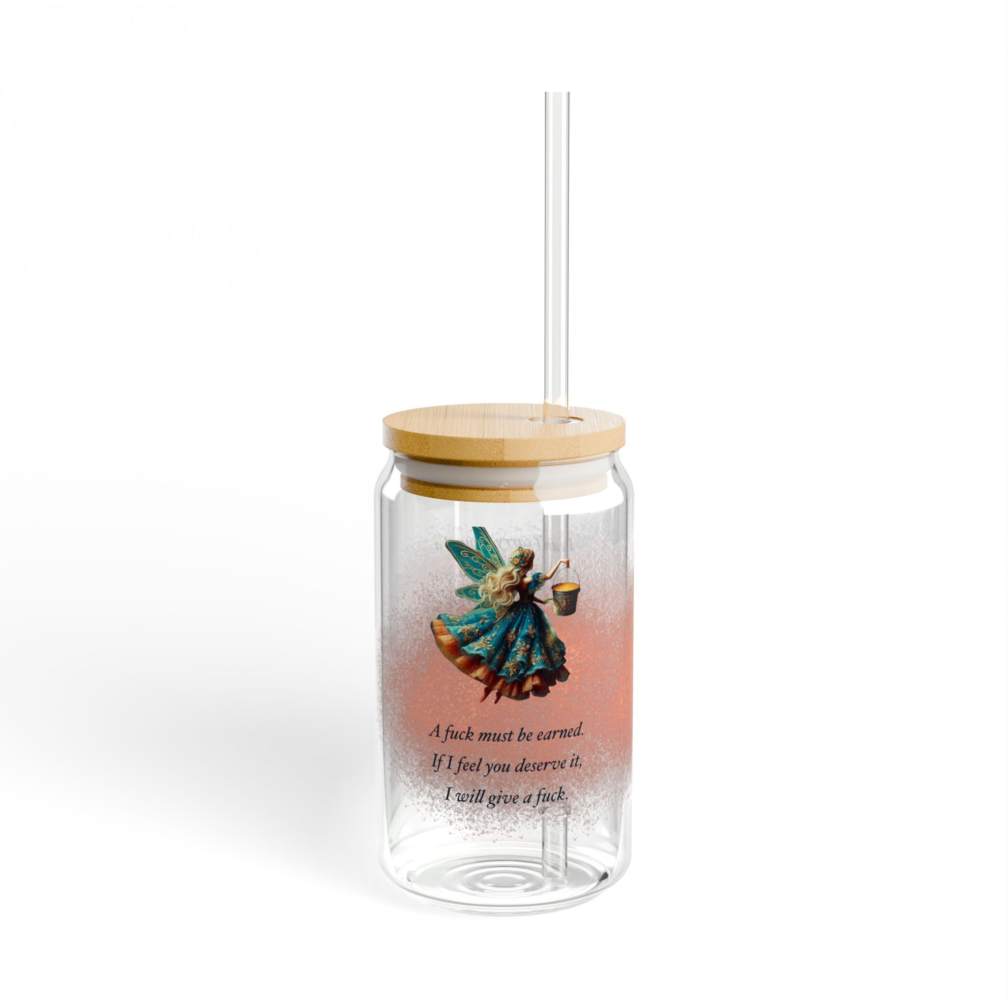 Whimsical Fairy Sipper Glass - 16oz with Bamboo Lid & Straw