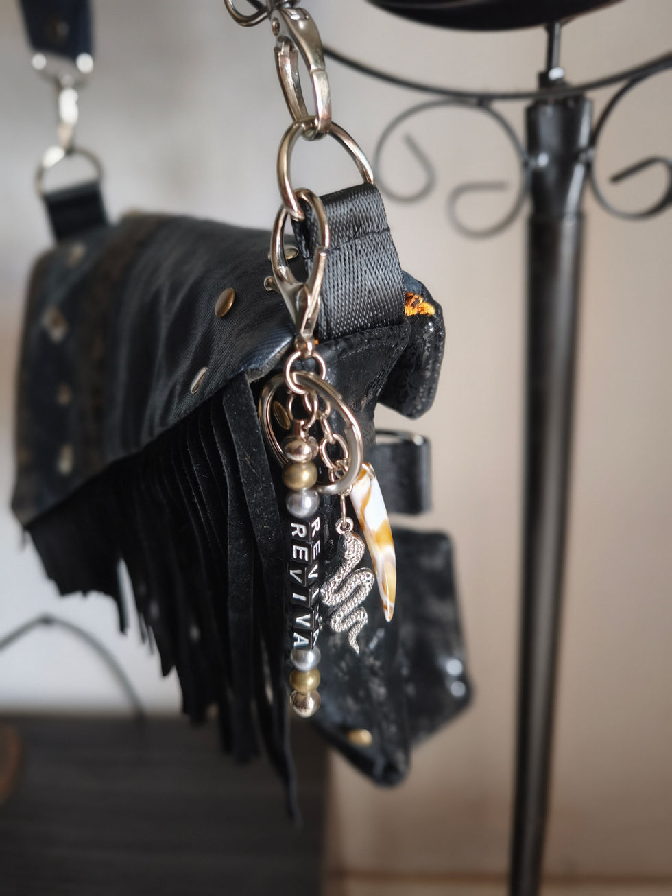 Reviva's Obscura bag, an exclusive handcrafted design made with recycled materials, with an enigmatic and elegant style