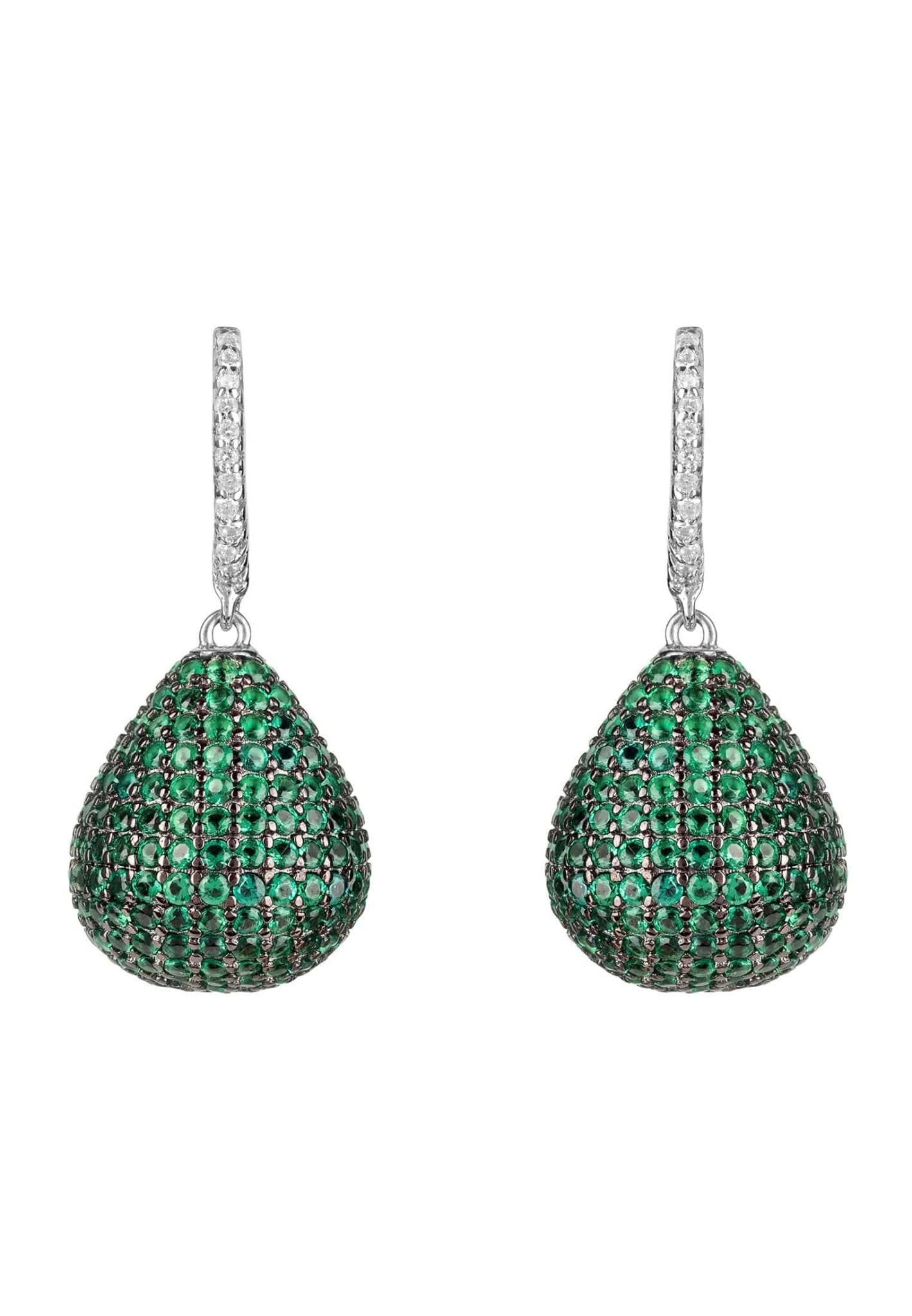Valerie Pear Drop Gemstone Earrings - Silver Emerald.