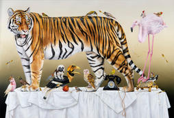  Art Kate Bergin tiger flamingo realism painting