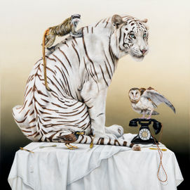 white tiger owl art animals painting kate bergin