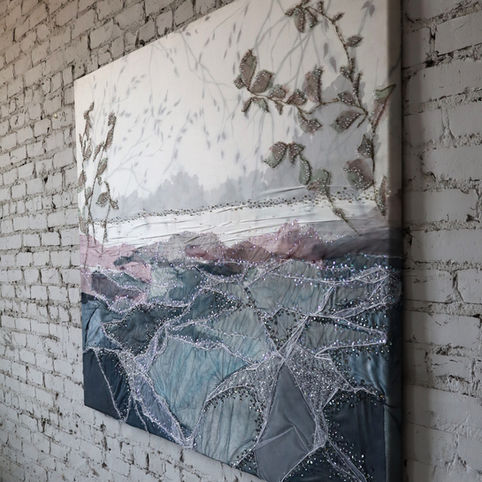 Detail on River Tapestry, stretched