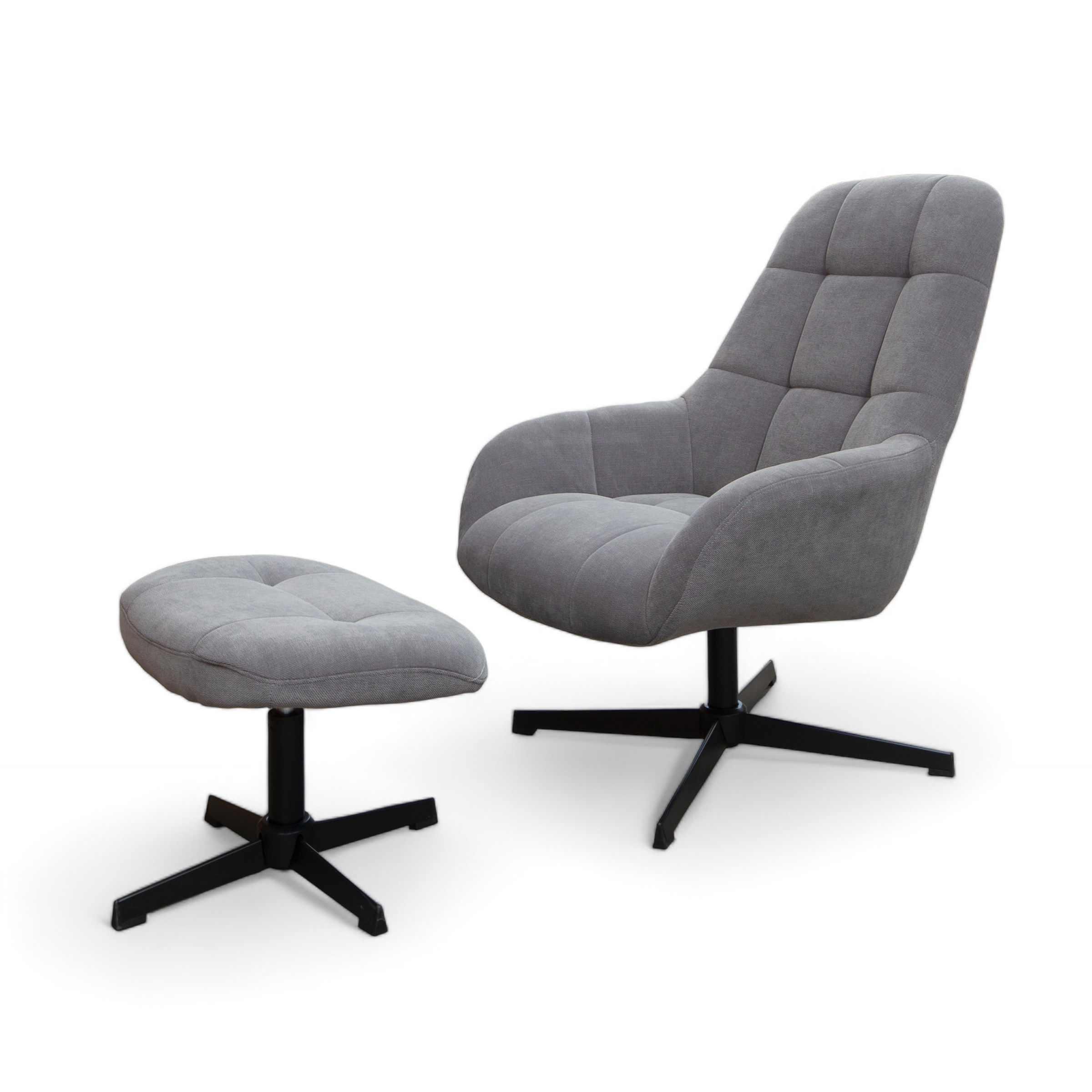 Sillon individual + taburete fabbio molly acero/ metal negro