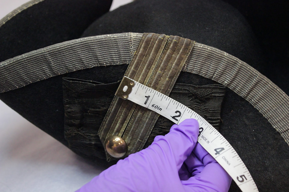 Measuring details on an antique cocked hat