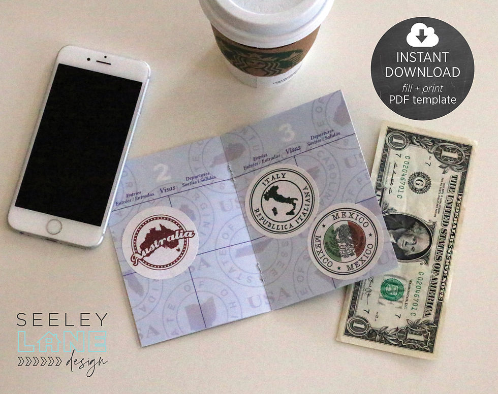 Thumbnail: Play or Pretend Passports with selected country stamps