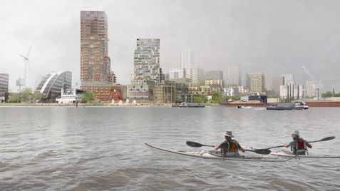 A view from the Nieuwe Maas towards the waterfront langs de Schaardijk Capelle aan den IJssel. Koen Klok