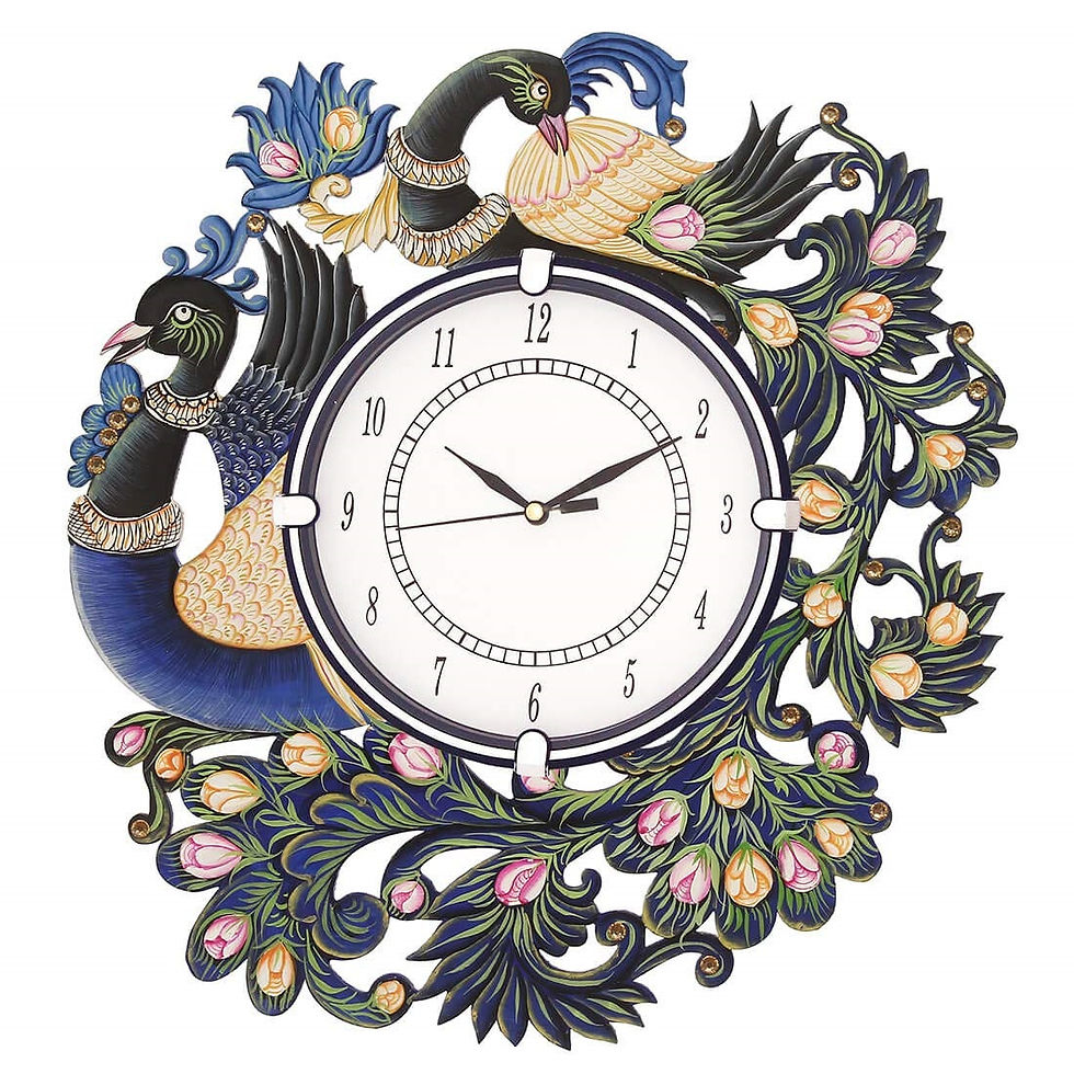 CIRCADIAN Wooden Blue Peacock Desginer Uv Printed Handwork Wall Clock
