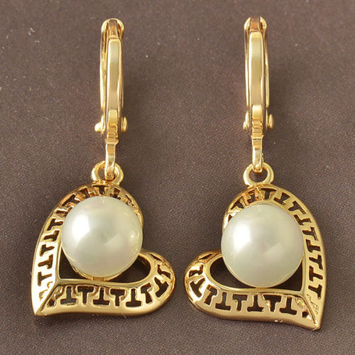 9k Oro Amarillo, Pendiente de cuelga en forma de Corazon con Perla