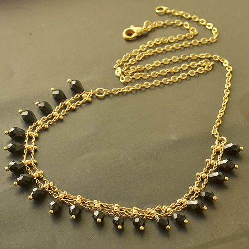 Collar de Moda Negro 9k Oro Amarillo Cubic Zirconia 470x10mm