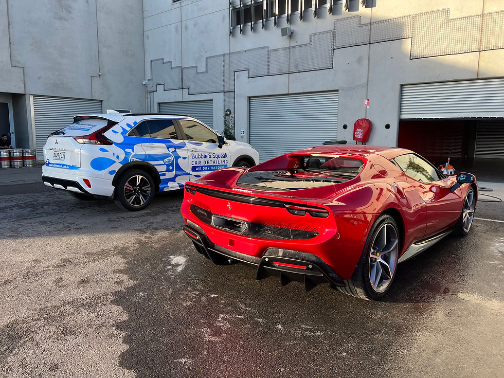 Pair of supercars lined up after premium detail in Mitchell Park