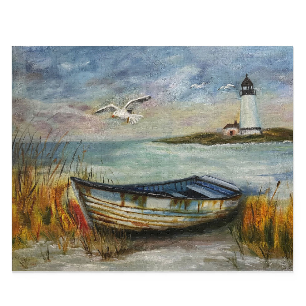 Thumbnail: Seaside Rowboat Lighthouse Puzzle — 120/252/500-Piece Coastal Jigsaw