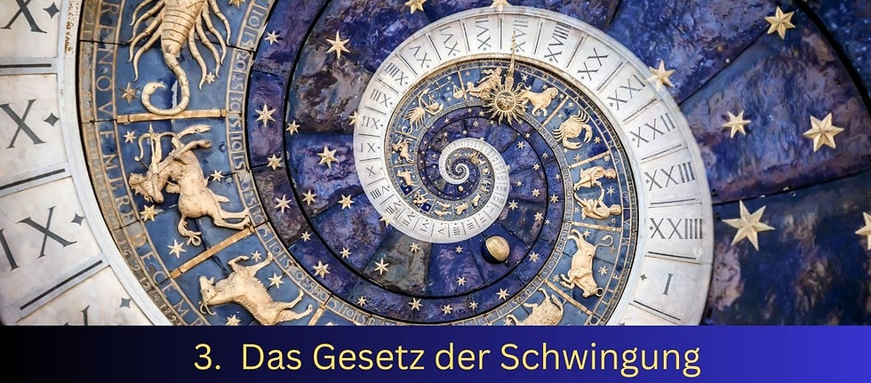 Eine Spirale in gold und blau mit astrologischen Figuren und Sternen