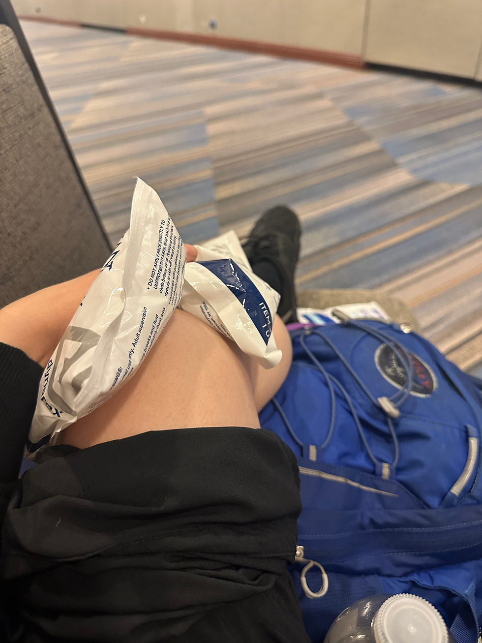 Icing my knee right after my injury.