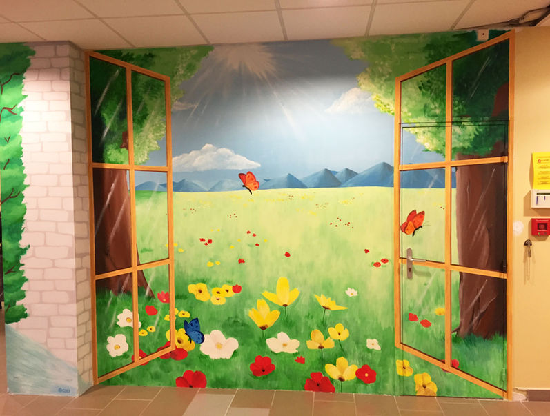 Fresque à l'accueil de l'EHPAD de Quingey