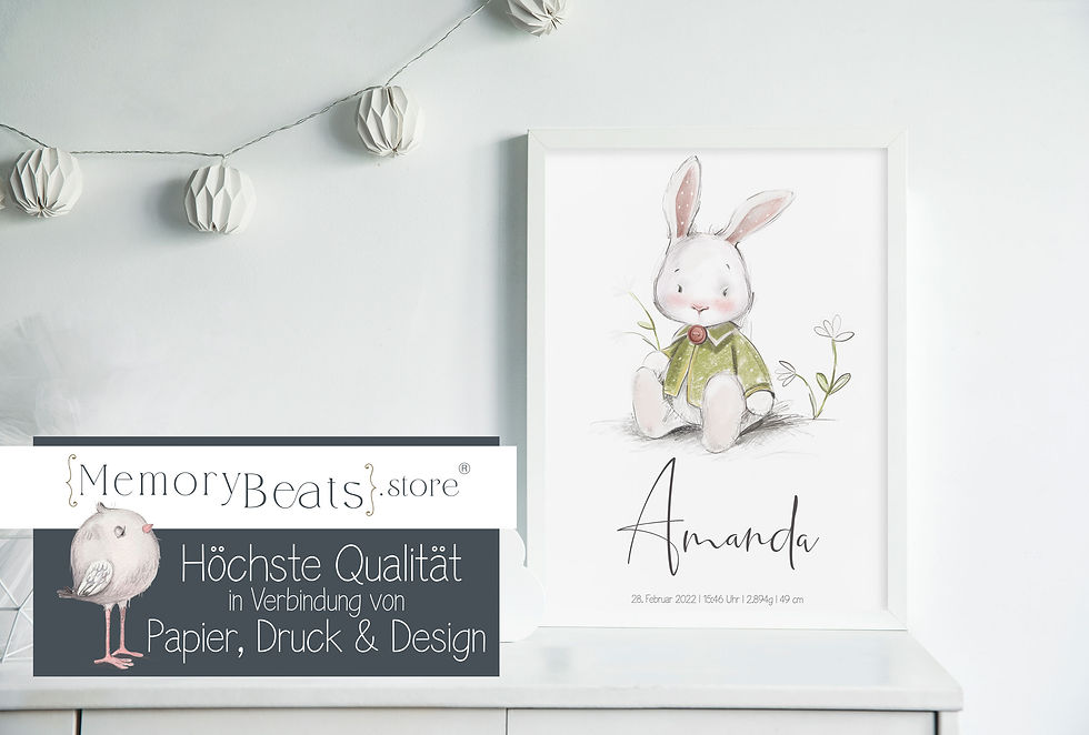 Miniaturbild: Personalisiertes Babyposter - süßer Hase mit Geburtsdaten.