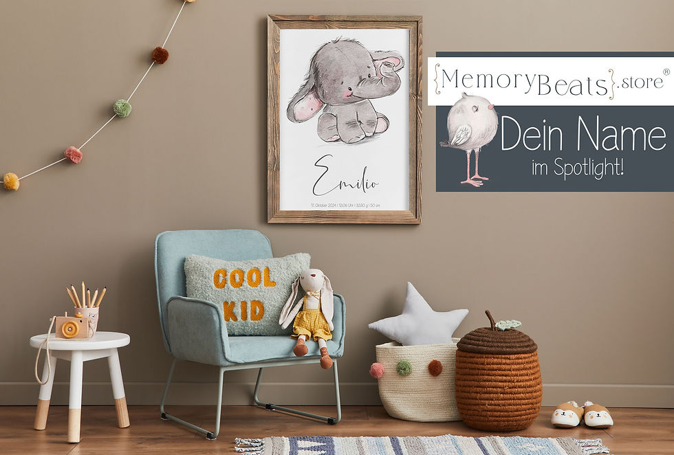 Miniaturbild: Personalisiertes Babyposter - Elefantenbaby mit Geburtsdaten.