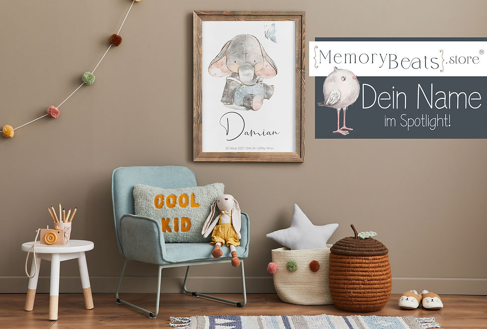 Miniaturbild: Personalisiertes Babyposter - Elefantenjunge mit Geburtsdaten.