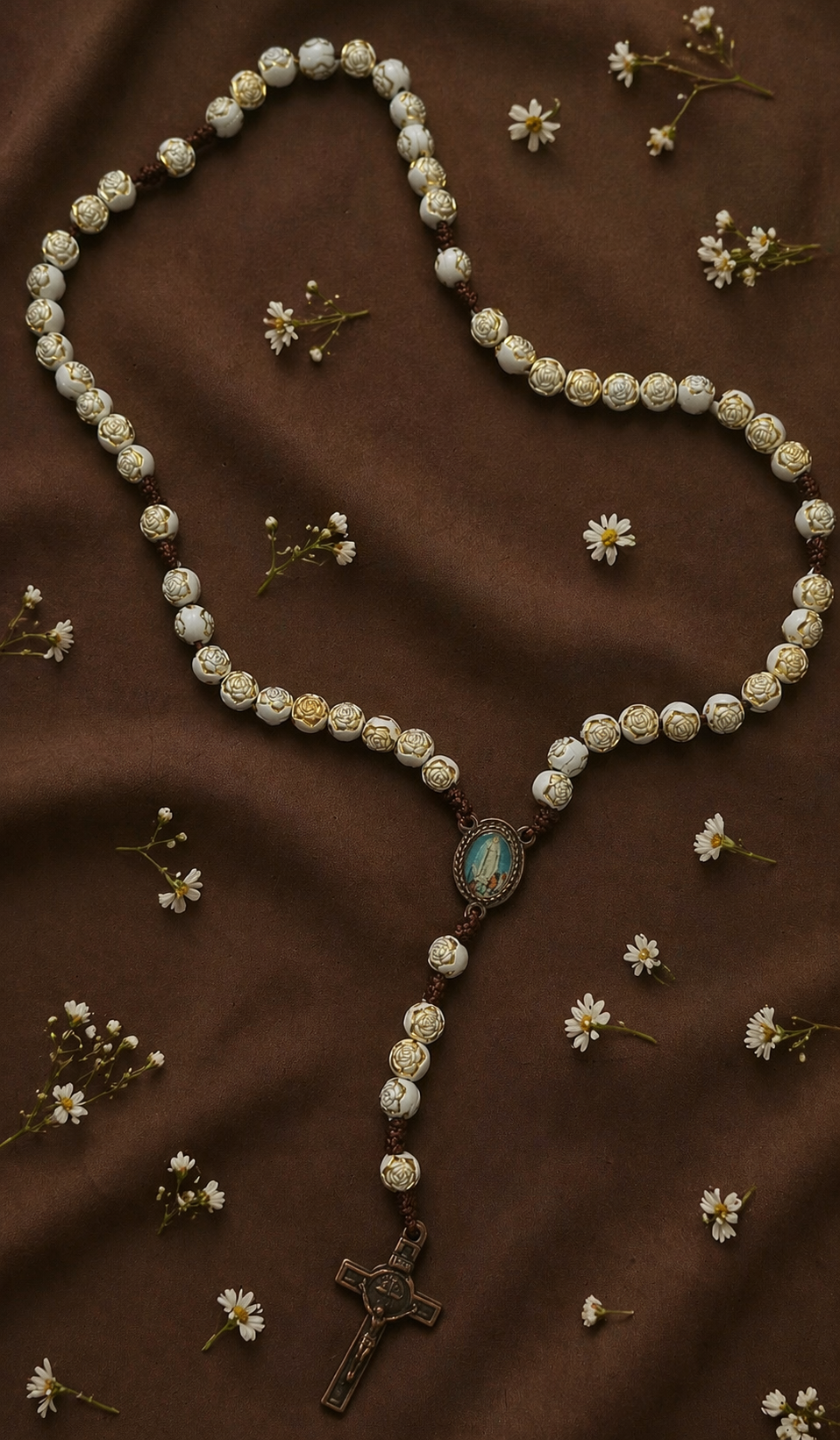 Miniatura: Rosario de la Virgen en cuentas acrílicas de Rosas de 8mm