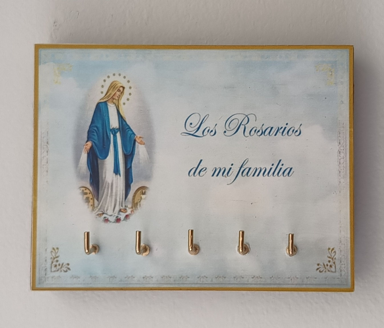 Cuelga Rosarios "Virgen Milagrosa" fondo azul