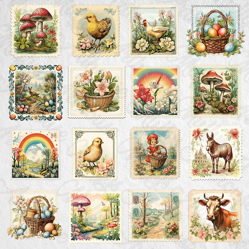 Thumbnail: easter vintage stamps cliparts,downloadable easter print,card making,junk journa
