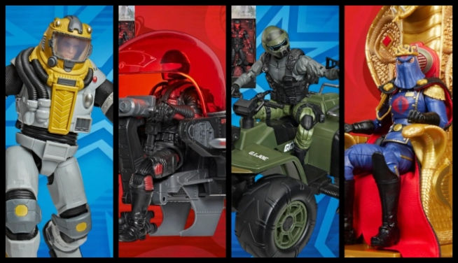 G.I. Joe Classified Series Cobra Commander & Throne, Deep Six, and the 'Battle in a Box' set featuring the Cobra Trubble-Bubble vs Snake Eyes with ATV