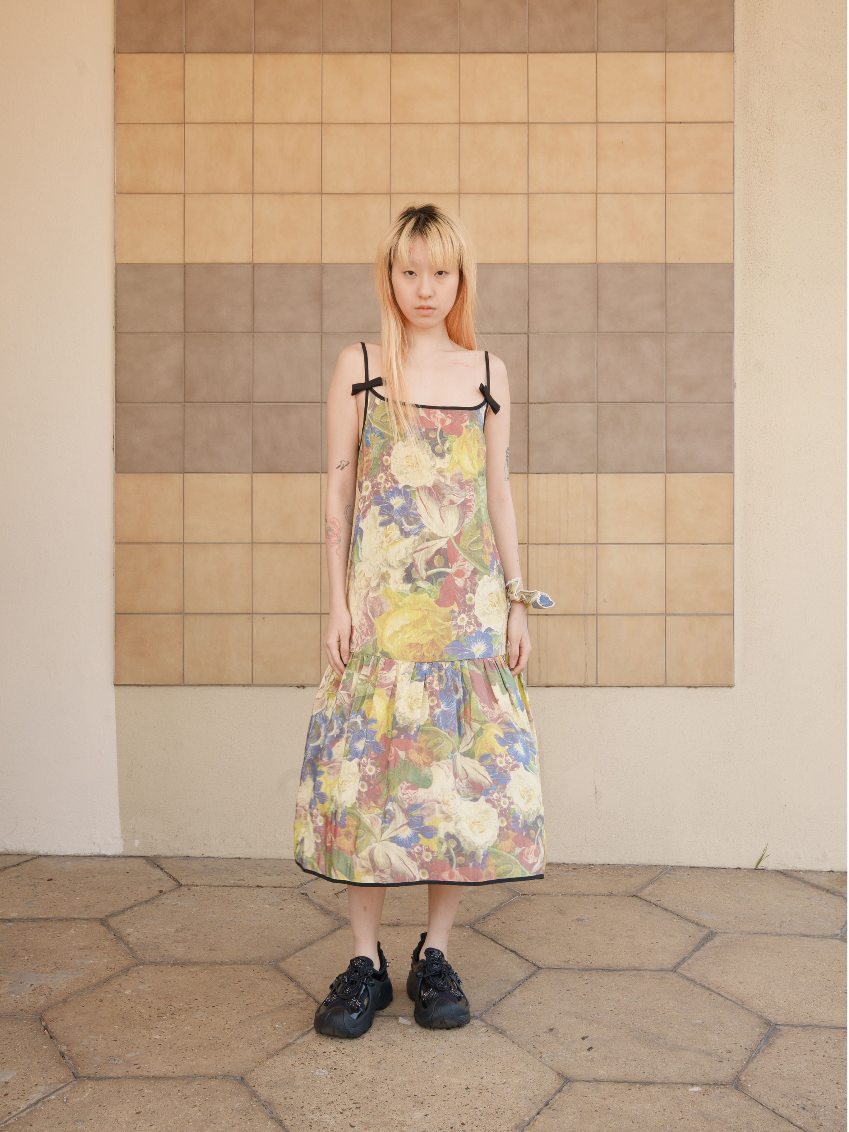 FLORAL RIBBON SLIP DRESS