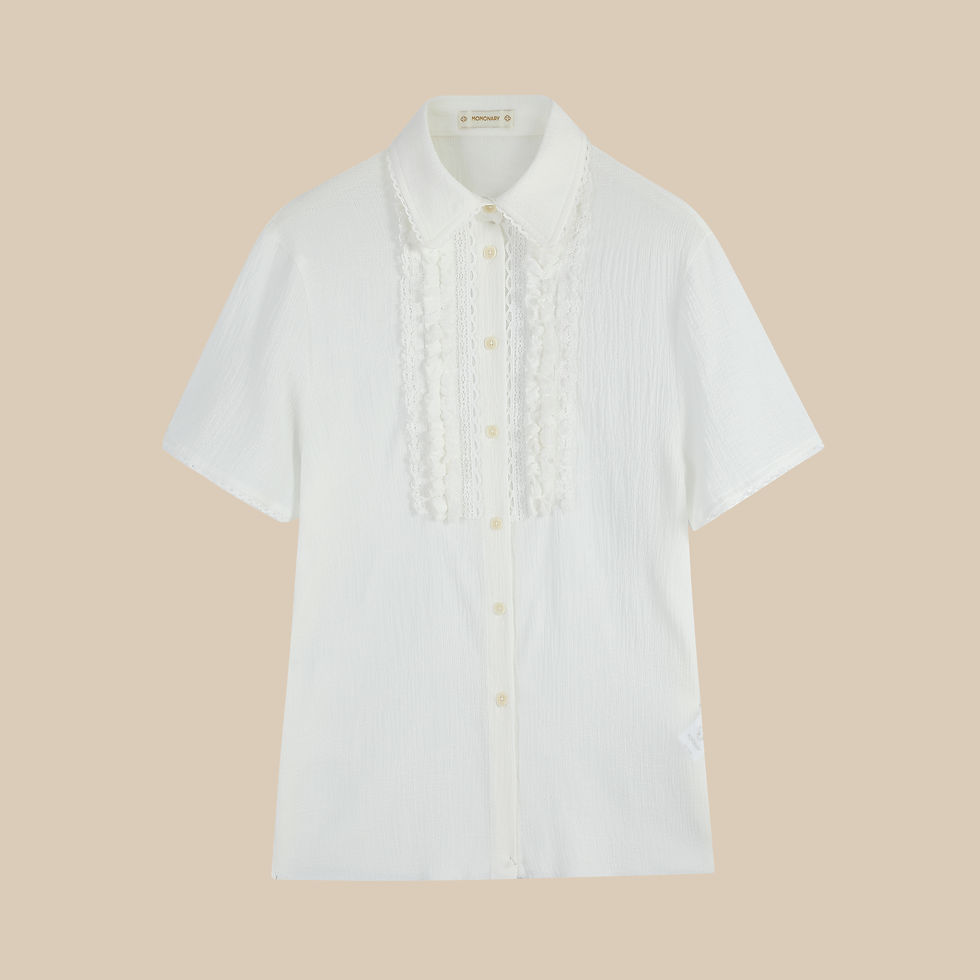サムネイル： WHITE LACE TRIM SHORT SLEEVE SHIRT