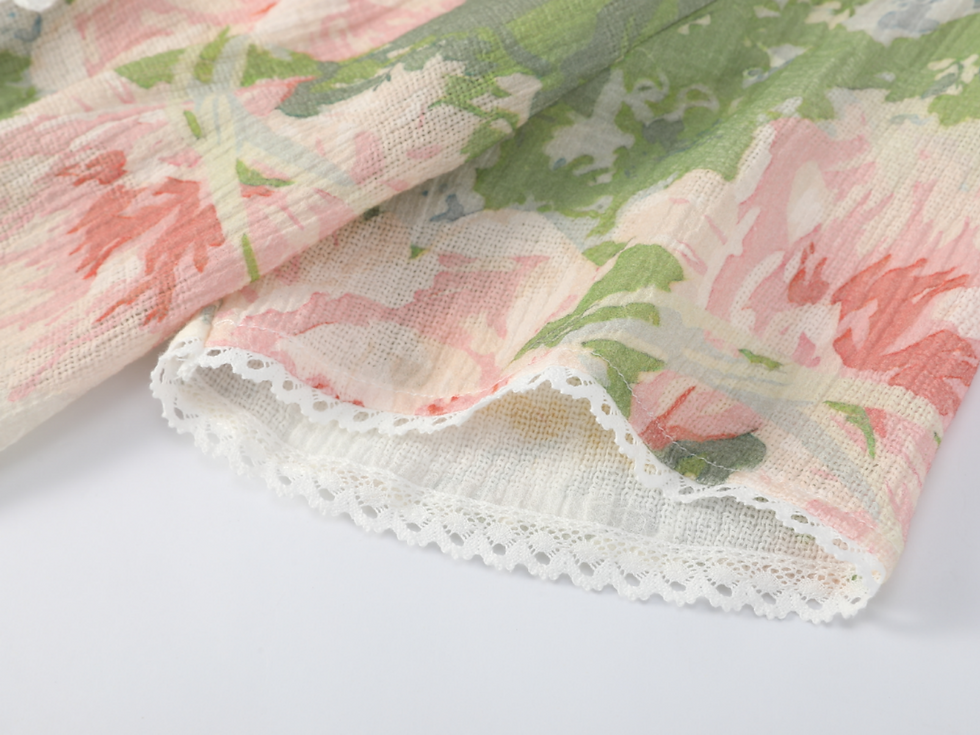 サムネイル： FLORAL PRINT LACE TRIM SHIRT