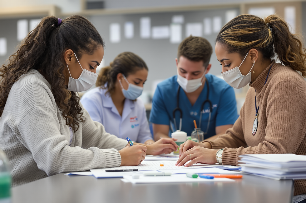 Medication aide students practicing medication safety and documentation in Northern Virginia