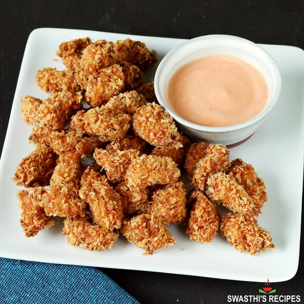Crispy popcorn chicken with creamy sauce