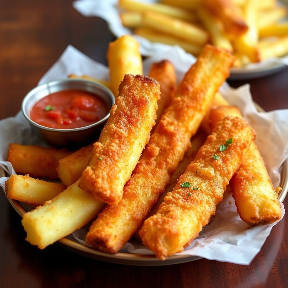 Golden, crispy potato sticks with marinara