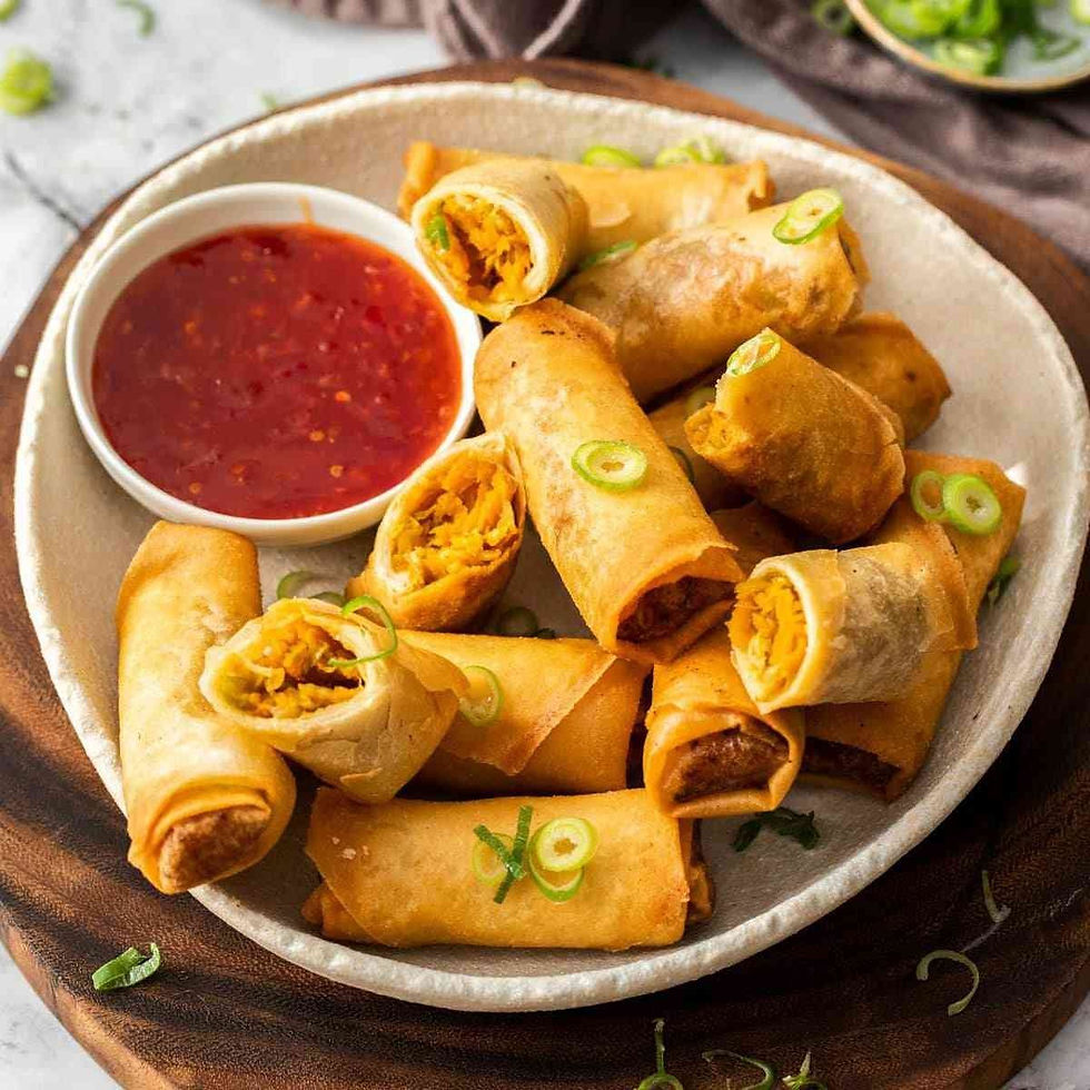 Crispy spring rolls with sweet chili sauce