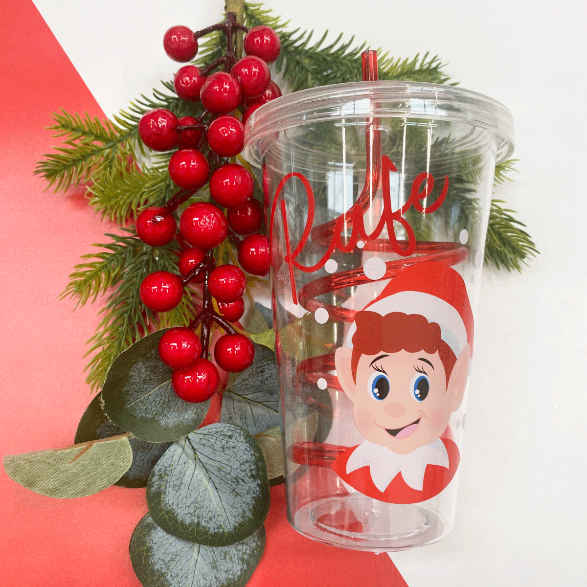 Elf Swirly Straw Cup Elf Head Sparkle Craft Vinyl