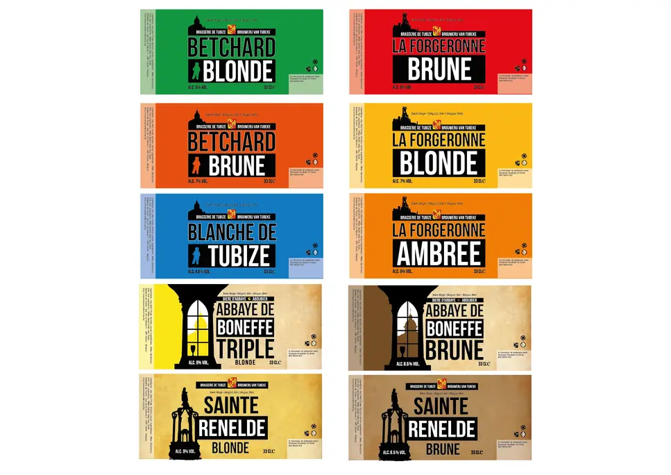 Étiquettes de bière Brasserie de Tubize, design graphique Azulejo Studio