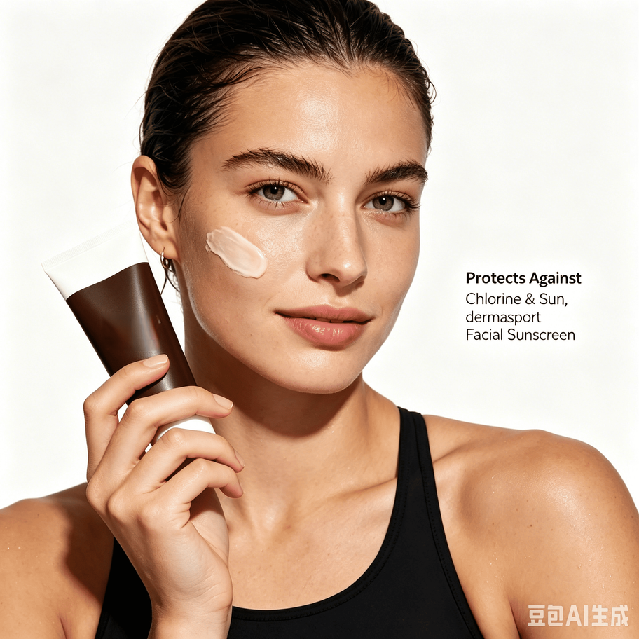 Advanced Facial Protection chart: SPF 50 broad spectrum, 80-minute water resistant, anti-chlorine, and hyaluronic acid.
