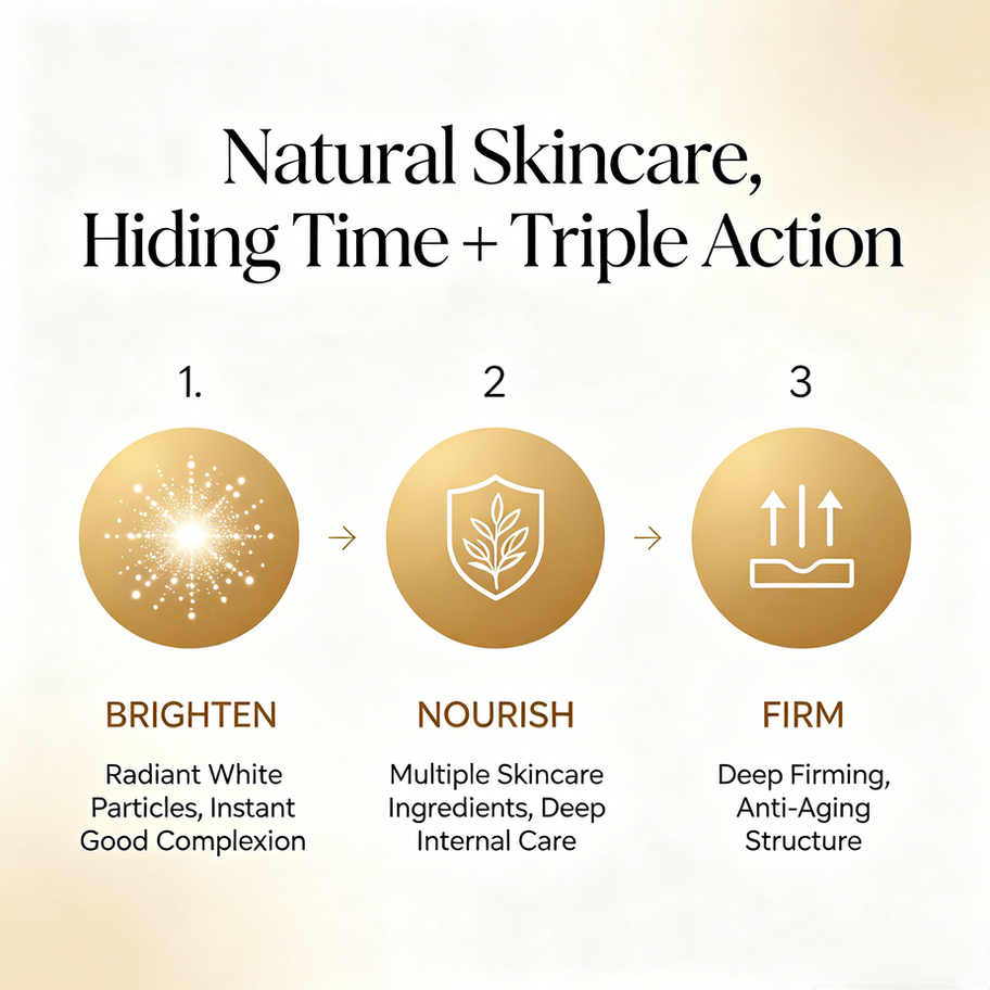Chart showing Dark Night Queen Lady Cream benefits: radiant white particles brighten, multiple ingredients nourish, and deep 