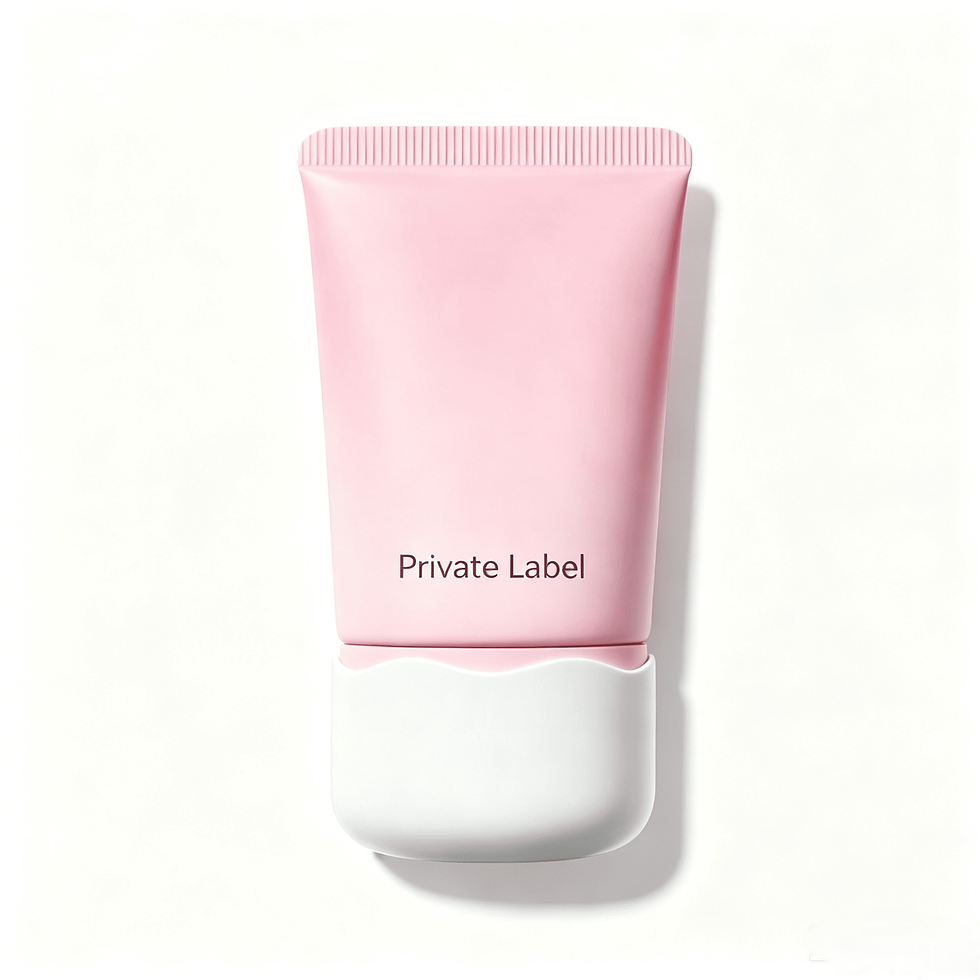 Private Label pink soft tube with white wavy cap containing invisible kids sunscreen gel SPF30