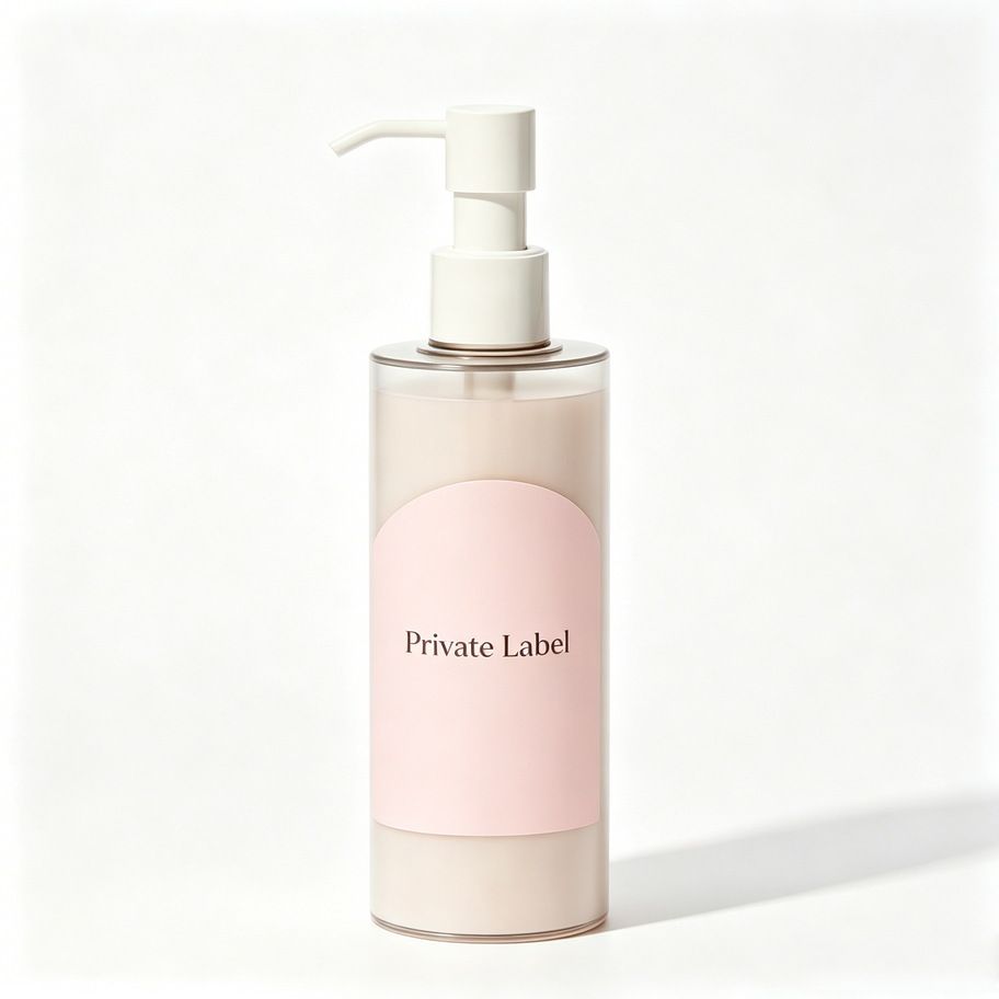 Private Label Radiant Glistening Nourishing Lotion in elegant pump bottle, showcasing radiant milk texture for 1-second body