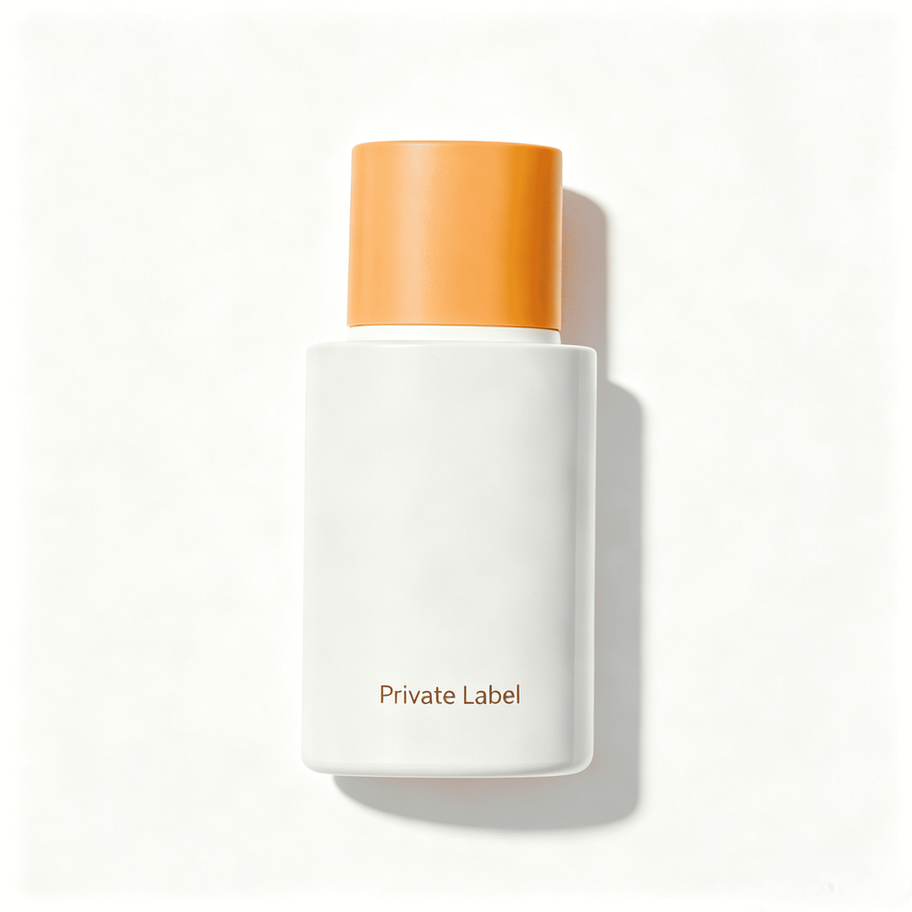 Private Label Lightweight Gentle Baby Sunscreen in white bottle with orange cap, showing pure physical safety packaging for i
