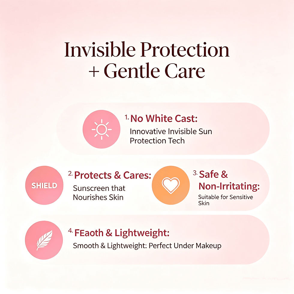 Infographic showing private label kids sunscreen benefits: no white cast, nourishing hydration, and safe for sensitive skin.