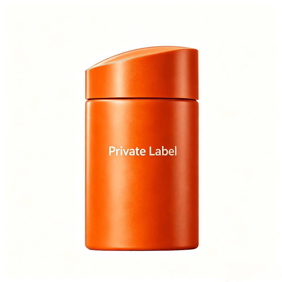 Private Label orange bottle with slanted cap, showcasing sleek packaging for water-refreshing whitening sunscreen SPF30 PA++.