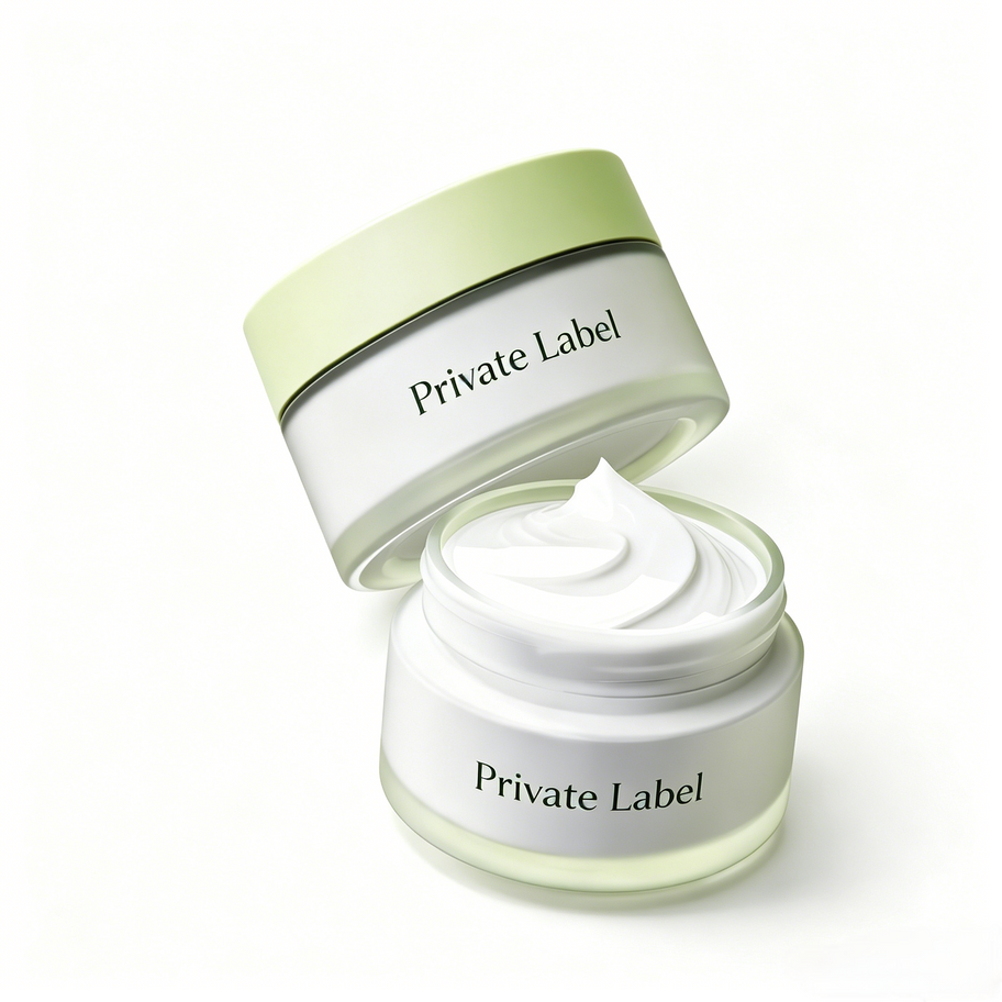 Private Label Avocado Oil Chapped Cream in white jar with green lid, showcasing rich cream texture for extreme dryness relief