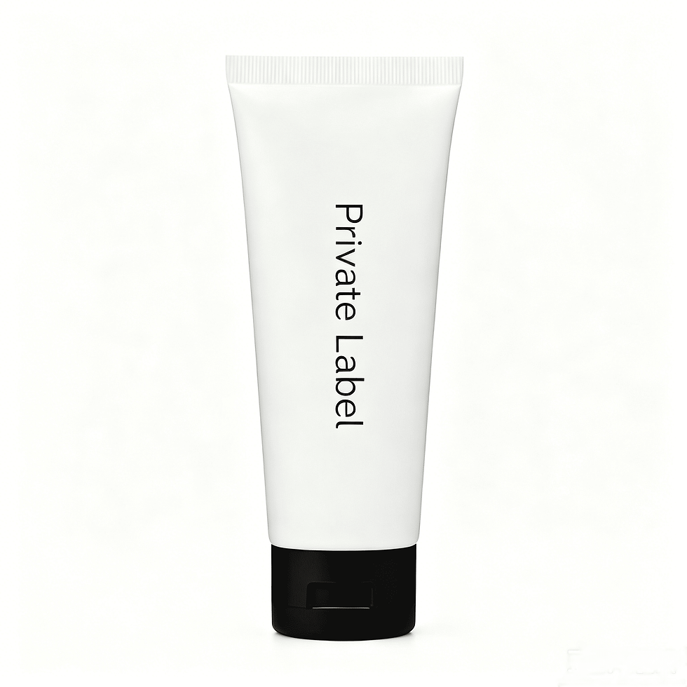 Private Label white tube with black cap, showcasing minimalist packaging for baby and sensitive skin mineral sunscreen SPF50+