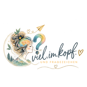Illustration einer Frau mit sichtbarer Gedankenwelt und vielen Gedanken im Kopf