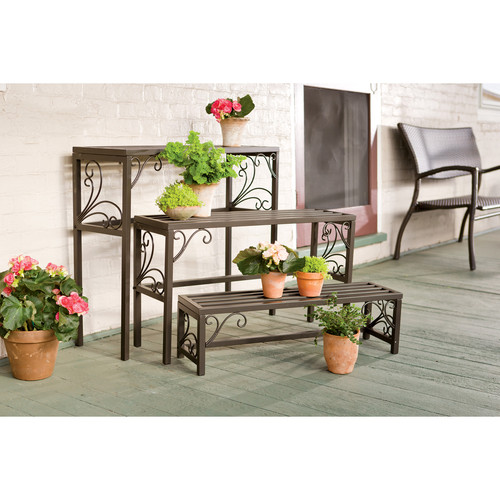 Nesting Metal Plant Stands with Scrollwork, Set of Three Olmsted