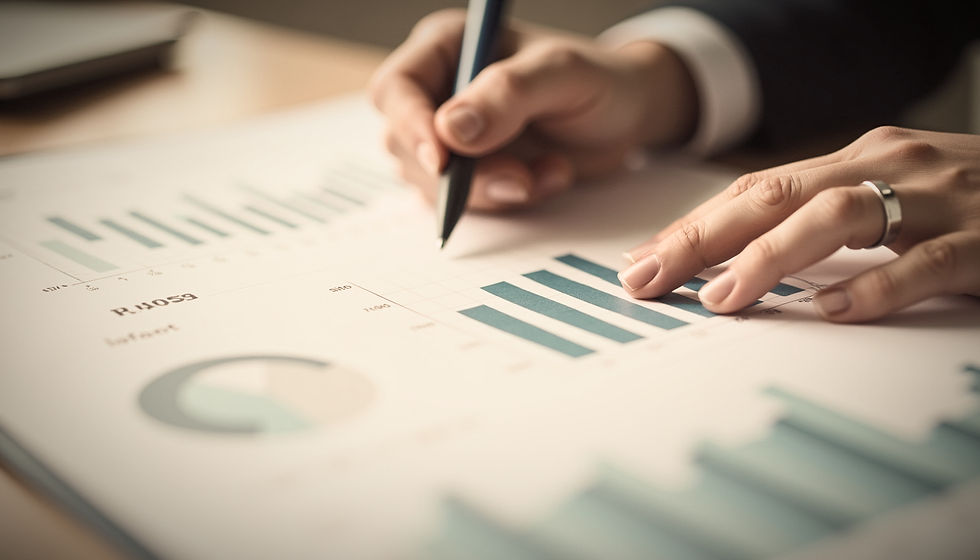 Eye-level view of a financial planner analyzing growth charts