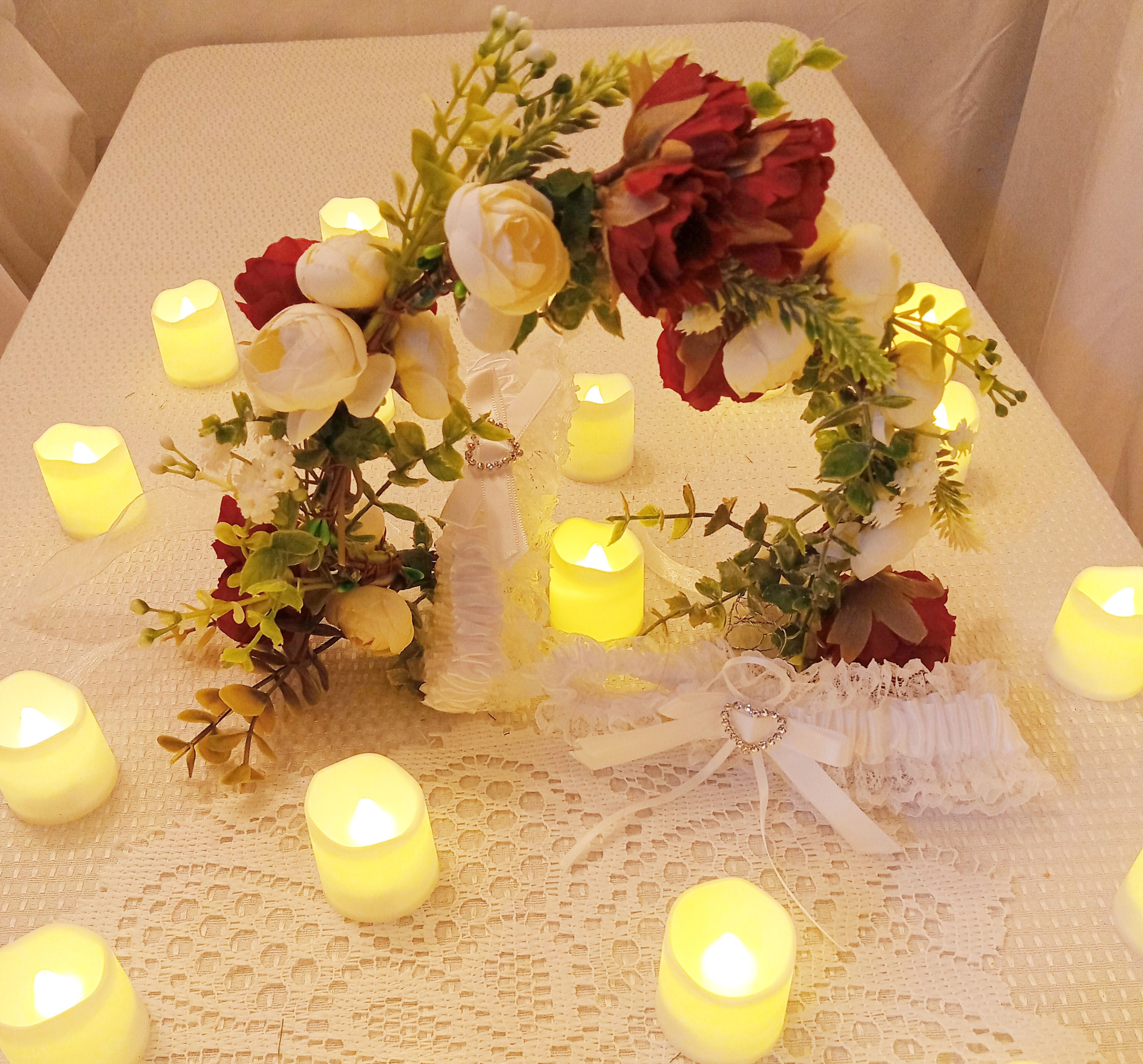 Wedding Accessories Set: Headband, Garters, Candles